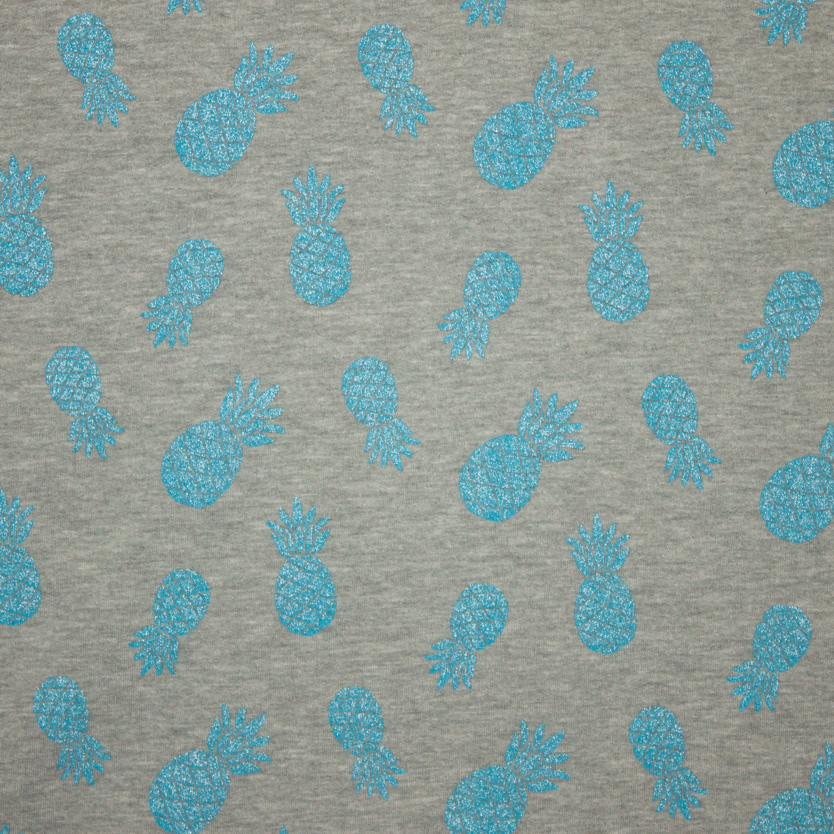 Sweaterstof met ananas in blauwe glitter